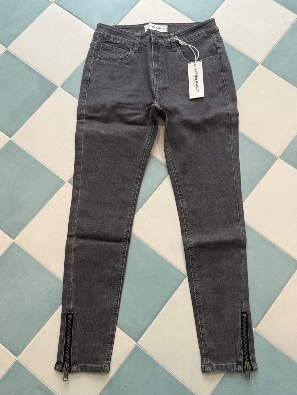 Treasure & Bond Women's Skinny Jeans In Charcoal Gray With Ankle Zippers